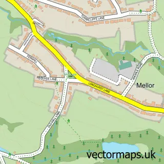 Street map sample of Mellor, Greater Manchester