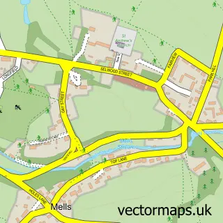Street map sample of Mells, Somerset