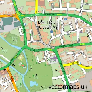 Street map sample of Melton Mowbray, Leicestershire