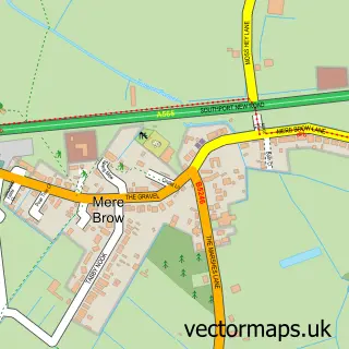 Street map sample of Mere Brow, Lancashire