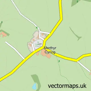 Street map sample of Merthyr Cynog, Powys