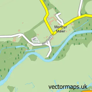 Street map sample of Merthyr Mawr, Mid Glamorgan