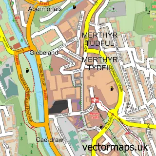 Street map sample of Merthyr Tydfil, Mid Glamorgan