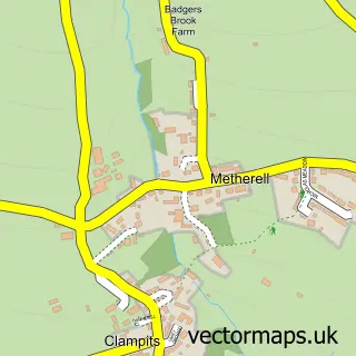 Street map sample of Metherell, Cornwall