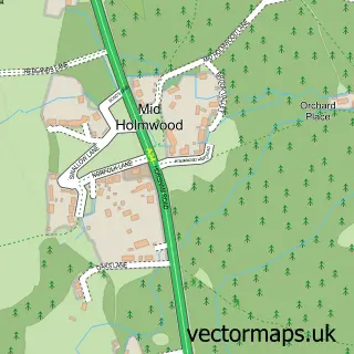 Street map sample of Mid Holmwood, Surrey