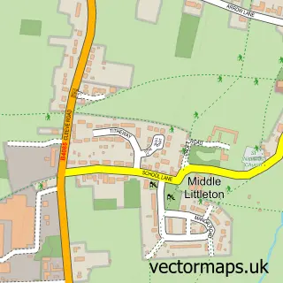 Street map sample of Middle Littleton, Worcestershire