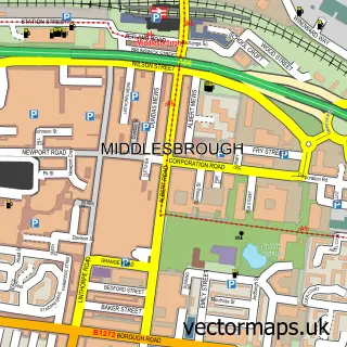 Street map sample of Middlesbrough, North Yorkshire
