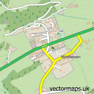 Street map sample of Middletown, Powys