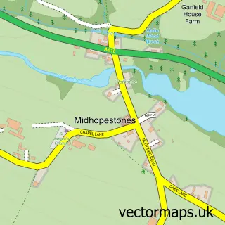 Street map sample of Midhopestones, South Yorkshire