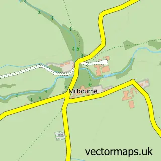 Street map sample of Milbourne, Northumberland