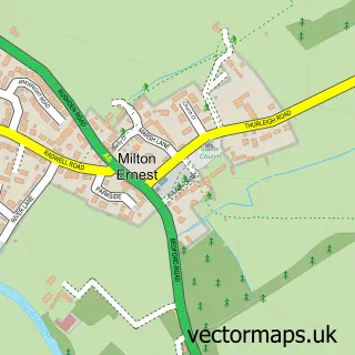 Street map sample of Milton Ernest, Bedfordshire