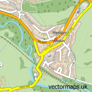 Street map sample of Miskin, Mid Glamorgan
