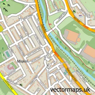 Street map sample of Miskin, Mid Glamorgan