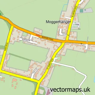 Street map sample of Moggerhanger, Bedfordshire