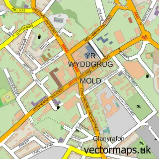 Street map sample of Mold, Clwyd