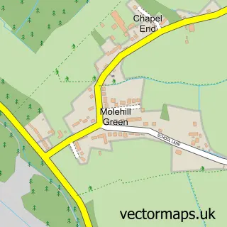 Street map sample of Molehill Green, Essex