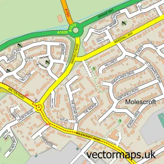 Street map sample of Molescroft, East Riding of Yorkshire