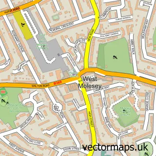 Street map sample of Molesey, Surrey