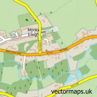 Street map sample of Monks Eleigh, Suffolk