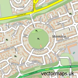 Street map sample of Monkston, Buckinghamshire
