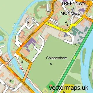 Street map sample of Monmouth, Gwent