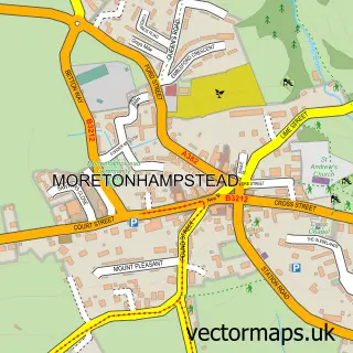 Street map sample of Moretonhampstead, Devon