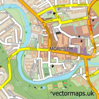 Street map sample of Morpeth, Northumberland