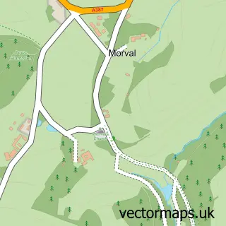 Street map sample of Morval, Cornwall