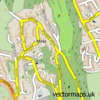 Street map sample of Moss, Clwyd
