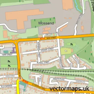 Street map sample of Mossend, Lanarkshire