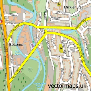 Street map sample of Mossley, Greater Manchester