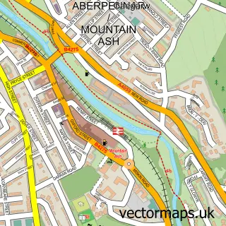Street map sample of Mountain Ash, Mid Glamorgan