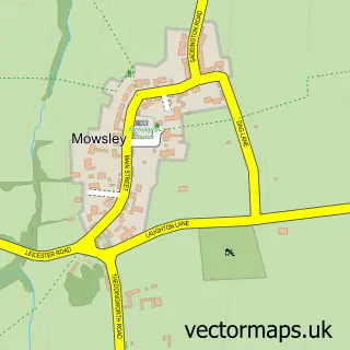 Street map sample of Mowsley, Leicestershire