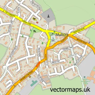 Street map sample of Mullion, Cornwall