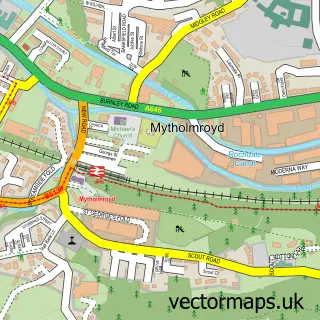 Street map sample of Mytholmroyd, West Yorkshire