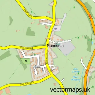 Street map sample of Nannerch, Clwyd