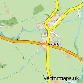 Street map sample of Nantglyn, Clwyd
