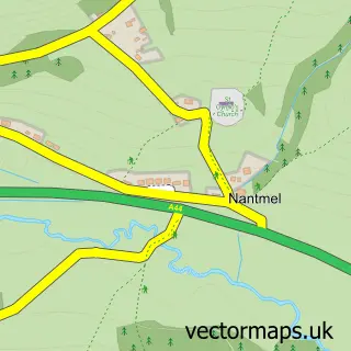 Street map sample of Nantmel, Powys