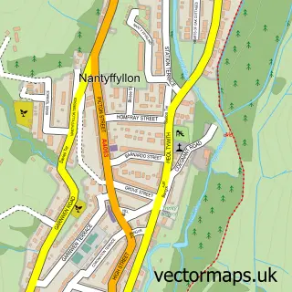 Street map sample of Nantyffyllon, Mid Glamorgan