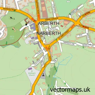 Street map sample of Narberth, Dyfed