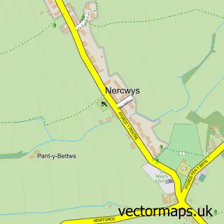 Street map sample of Nercwys, Clwyd