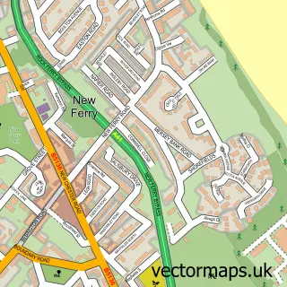 Street map sample of New Ferry, Merseyside