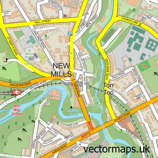 Street map sample of New Mills, Derbyshire