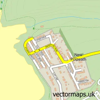 Street map sample of New Polzeath, Cornwall