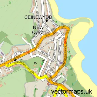 Street map sample of New Quay, Dyfed