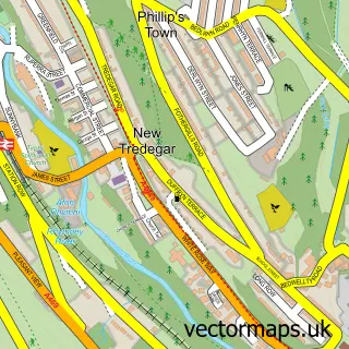 Street map sample of New Tredegar, Gwent