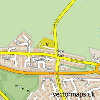Street map sample of New York, Tyne & Wear