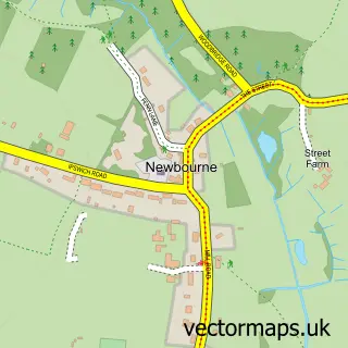 Street map sample of Newbourne, Suffolk