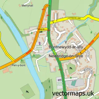 Street map sample of Newbridge on Wye, Powys