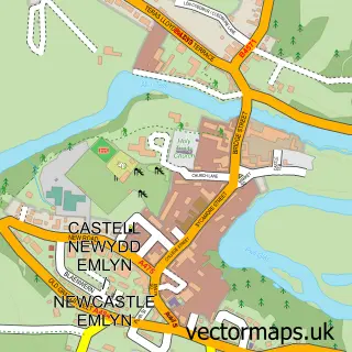 Street map sample of Newcastle Emlyn, Dyfed